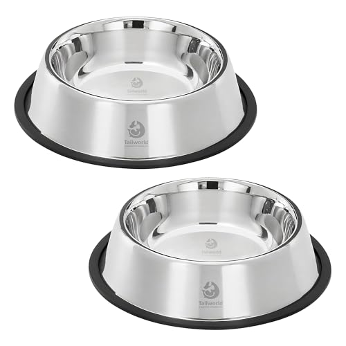Image of Feeding Bowl 720 ml | Stainless Steel | for Dogs & Cats | Durable & Lightweight Feel | Scratch and Rust-Free | Non-Slip Ring at The Base | Pack of 2 | 720ml Each