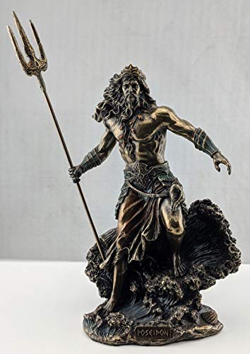 Estatua Poseidón griego 7.88 pulg resina y bronce miniatura 3