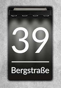 Manschin-Laserdesign H1025 Schwarz LED Solar Hausnummer