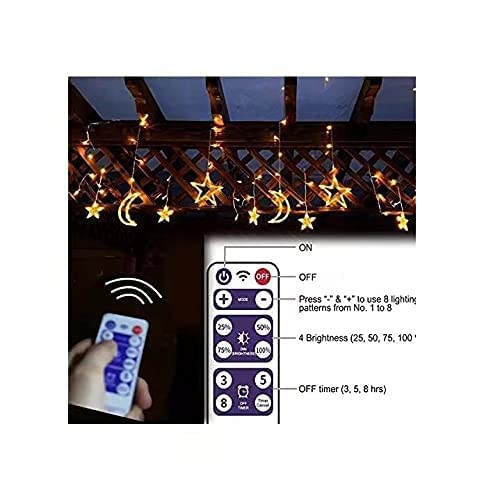 Horava Star Solar Lights Outdoor 138Led Solar Powered Curtain Lights Window Lights Solar Led String Lights Twinkle Star Moon Fairy Lights For Backyard Garden Patio Home Christmas Holiday Decoration #TOP1