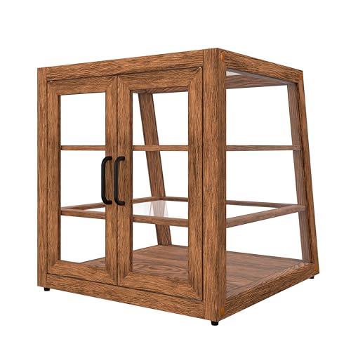 Image of KoolMore 21 in. Dark Wood Slanted Countertop Dry Bakery Display Case, Bread, Pastry and Dessert Display with Tempered Glass