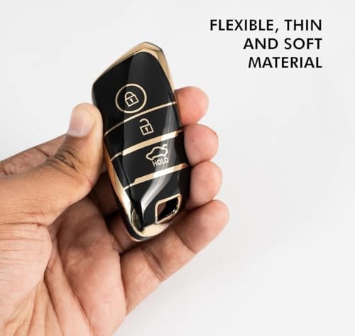 Image of TPU Car Key Cover Black & Golden Compatible for KIA Seltos,Sonet,Carens (KIA, 3 Button Push Smart Key)