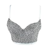 VEENDEO Women's Bustier Crop Top Mesh Corset Top Push up Rhinestone Diamond Bra Club Party Vest (#2 White, S)