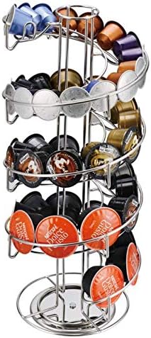 Quailitas Coffee Capsule Holder – 43 x 18 cm., 36 Capsule Rotating Coffee Pods Holder for Nespresso, Dolce Gusto, Anti-Scratch Base, Grey Finish