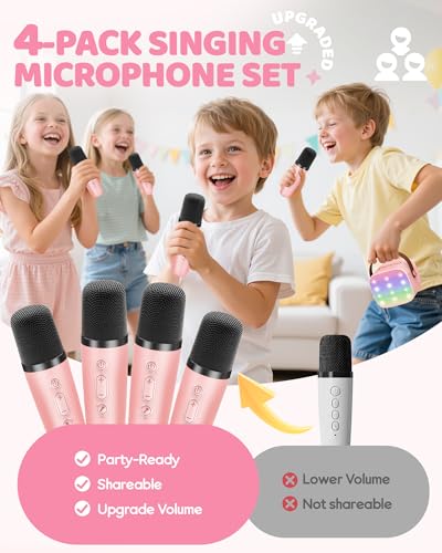 Image of YLL Upgraded Mini Karaoke Machine with 4 Wireless Microphones Toy for Kids, 2026 Top Birthday Gifts for Girls Boys, Portable MP3 Player for Ages 3, 4, 5, 6, 7, 8, 9, 10, 11, 12+ Year Old Party (P-Ink)