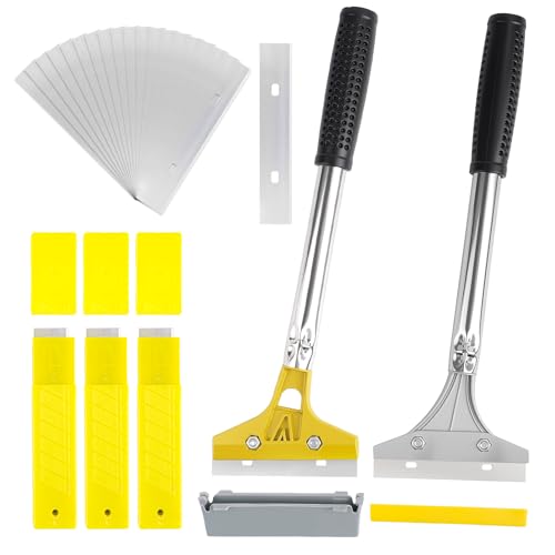 Industry Rasquetas con 30 Cuchillas de Acero Al Carbono 10cm, Raspador de Vidrio con Agarre Suave y Funda Protectora, para Ventana de Vidrio, Azulejos y Eliminación de Etiquetas