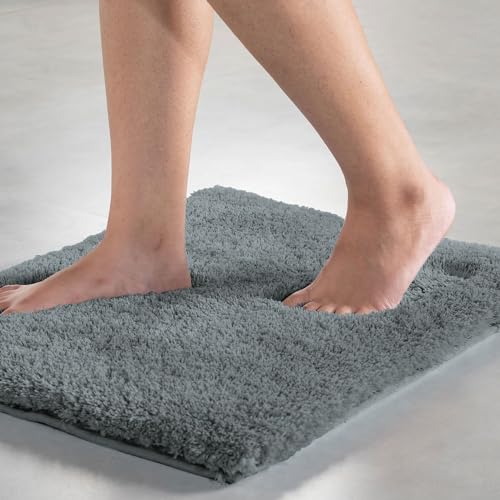 Image of LUXE HOME INTERNATIONAL Microfiber Rectangular Home Bath Mat Super Soft Non Slip Vegas Mats for Bathroom, Kitchen, Bedroom, and Door (60x90 Cm, Grey) Pack of 1