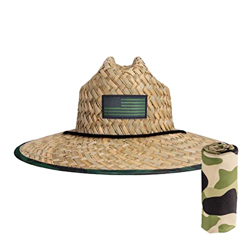DAG Gear Summer Straw Hats Mens Women's Printed Pattern Sun Hat Straw Beach Hat for UV Sun Protection with 1 UV Face Shield, Green Camo Usa, One Size