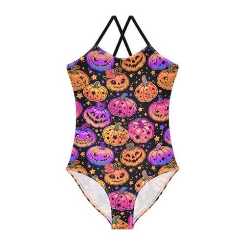 Girls Swimwear 3-10 Years One Piece Halter Swimsuit Halloween Pumpkins Beach Bathing Suit