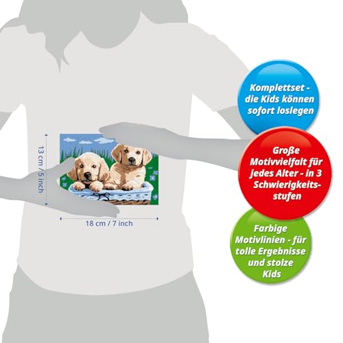 Ravensburger CreArt 27839 - Süße Hundewelpen - Malen nach Zahlen Hunde für Kinder ab 7 Jahre, Malset mit Rahmen, Pinsel und Acrylfarben, Geschenk für Mädchen und Jungen