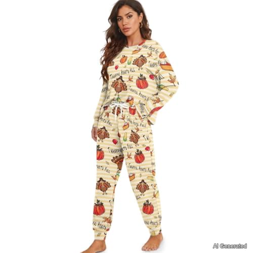 Image of Women's Pajamas Set Soft 2 Piece Loungewear Long Sleeve Pj Set Matching Sleepwear with Pockets for Women Plus Size