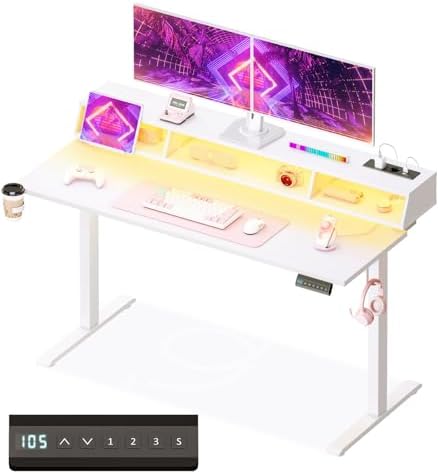 OffiGo Mesa Gaming, 140cm Escritorio Elevable con LED RGB y Enchu...