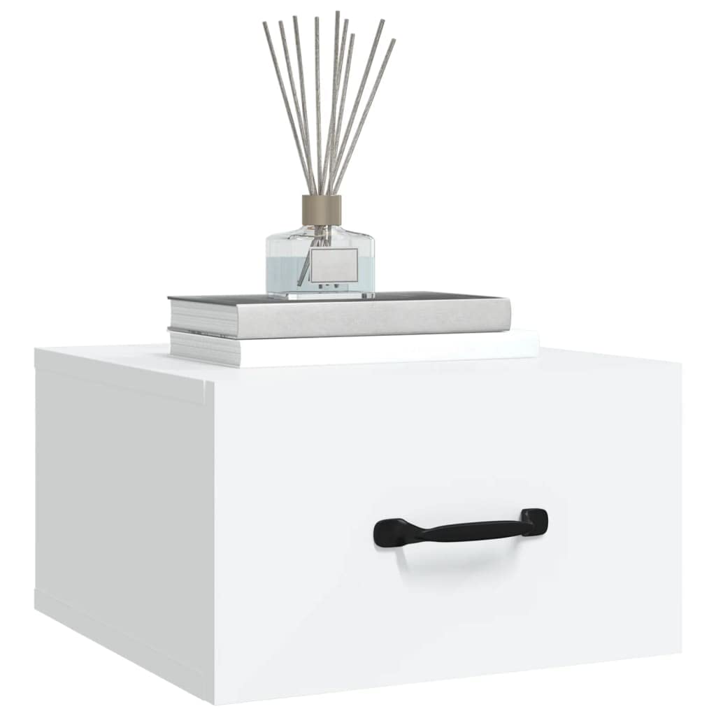 Comodini sospesi da parete, 2 pezzi, bianco, 35 x 35 x 20 cm, in legno, comodini sospesi, con molto spazio per libri e piccoli oggetti, decorazione salvaspazio