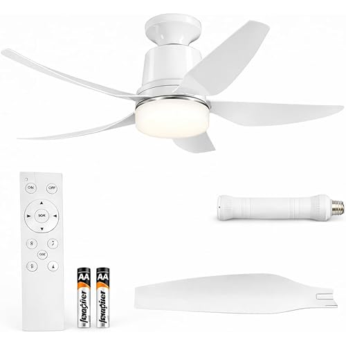 Socket Fan Light with Remote, 28.35″ Ceiling Fan Lights with E26 Base, 4 Speeds, 3000K-6500K Dimmable LED, 2-In-1 Socket Light for Patios, Garage, Bedroom, Living Room, Closet, and Small Rooms(White)