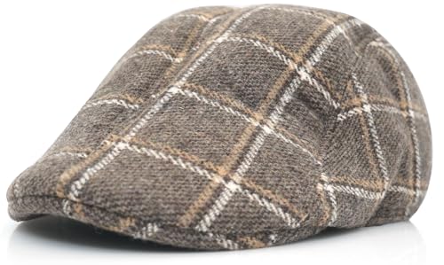 Putcuku Ivy Newsboy Cap for Men - Vintage Gatsby Style Flat Cap, Classic Driving Hat (Large Grid Coffee)