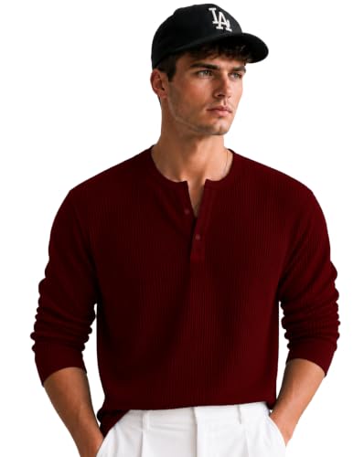 Image of AUSK Men's Textured Henley T-Shirt || Full Sleeve Ribbed Knit Button Neck T Shirt|| Regular Fit Casual Wear Tshirt for Men || Stylish Everyday Wear Tee