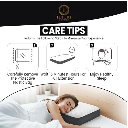 Image of Orthopedic Memory Foam Pillow Set of 2, 50x30x6 cm Shredded Core for Neck Support, White /Black Breathable Fabric, Aligned Spine Bedding for Back and Stomach Sleepers