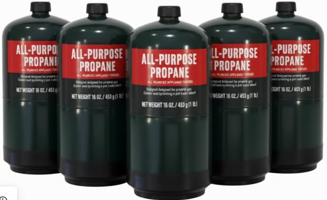 Propane Replacement Fuel Cylinders 16 oz Camping 5-Pack - Factory Prefilled & Ready to Use