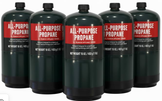 Propane Replacement Fuel Cylinders 16 oz Camping 5-Pack - Factory Prefilled & Ready to Use