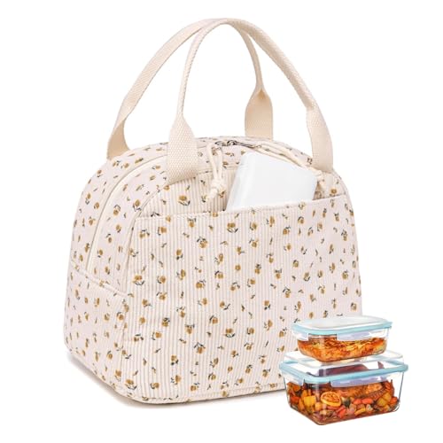 FOSDICK Bolsa Termica Porta Alimentos para Mujer, Gran Capacidad Lunch Bag, Moda Flores Bolsa Comida Trabajo, Bolsas Nevera/Isotermica, Bolsa Almuerzo para Picnic Trabajo Escuela Viaje, Regalo Mujer