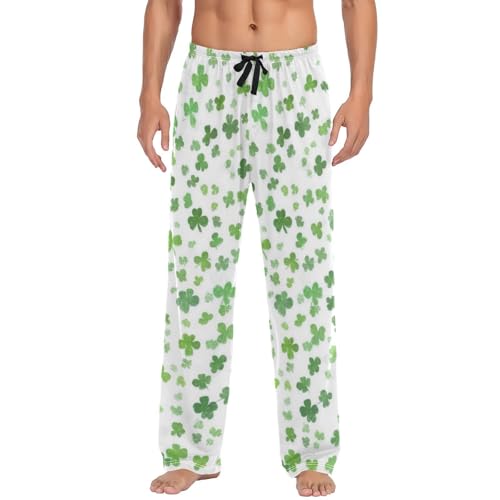 Lounge Pajama Pants for Men Green Shamrock St Patrick's Day Men's Sleep Bottoms Pants with Drawstring, S