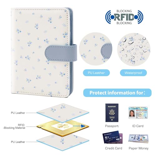 Image of Melsbrinna Rfid Passport Holder for Travel women /Men, Cute Passport Wallet Rfid Blocking Card Slots, Rfid Passport Cover /CaseTravel Wallet, Passport Book Holder (1, floral blue a)