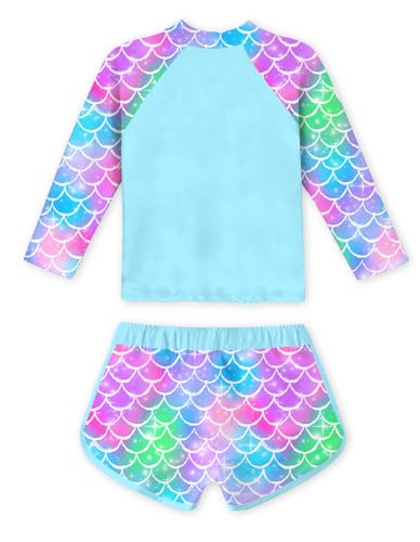 Image of Vogseek 4-10T Girls Rashguard 2 Pieces Long Sleeve Swimsuit Swimwear with Shorts