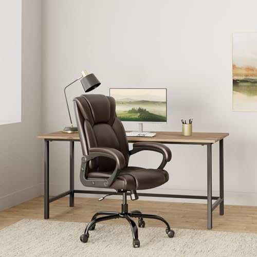 Image of Executive Office Chair with Spring Cushion,Hydrolysis-Resistant Leather | Spring cushion comfort,5-year leather.BIFMA sturdy, 300lbs.Tilt function,easy assemble.Great for office /gaming.