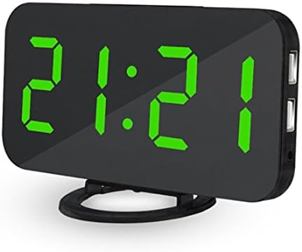 CIGERA Digital Alarm Clock with Auto/Manual Dimmer, Dual USB Port for Charging,Extra Large LED Numerber,Outlet Powered and Battery Backup,Black+Green
