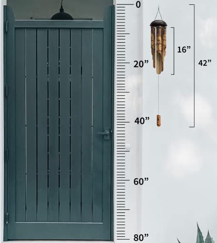 Nalulu Rustic Bamboo Wind Chimes - Outside Outdoor Wooden Windchimes, Medium, Floral Burned Design With Coconut Crown, Handcrafted With Calming Deep Tones, Home Decor Ideal Gift For Him & Her #TOP4