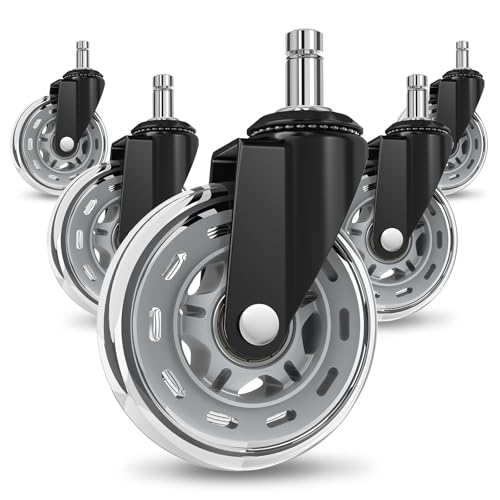 COSYLAND 5pcs Ruedas Silla Oficina   11 mm x 22 mm   Deslizan Suavidad y Silencio   No Rayan el Suelo   No Acumula Suciedad   Gris Transparente
