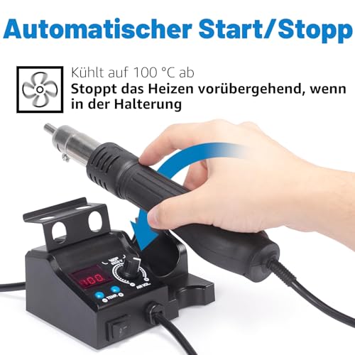 WEP 8858-V heißluft lötstation set mit kompakten Abmessungen, integriertem Düsenhalter, 3 Düsen, 2 Pinzetten, einstellbarer Temperatur & Luftmenge, PID-Programm, °C/°F-Umwandlung und mehr (EU Stecker)