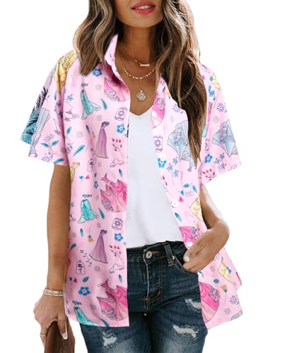 Magical Shirt for Women Princess Dress Graphic Hawaiian Shirts Funny Vacation Trip Tee Casual Holiday Button Up Tops4