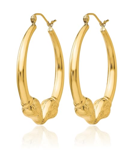 14K Solid Yellow Gold Ram Large Hoop Earrings3