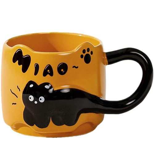 ZONSUSE Tasse Chat Noire Mignonne, Tasse à café en Chaton 3D, avec Anse en Forme de Queue, Mug en Céramique Amusant avec des Animaux, Cadeau pour Femme Ami...