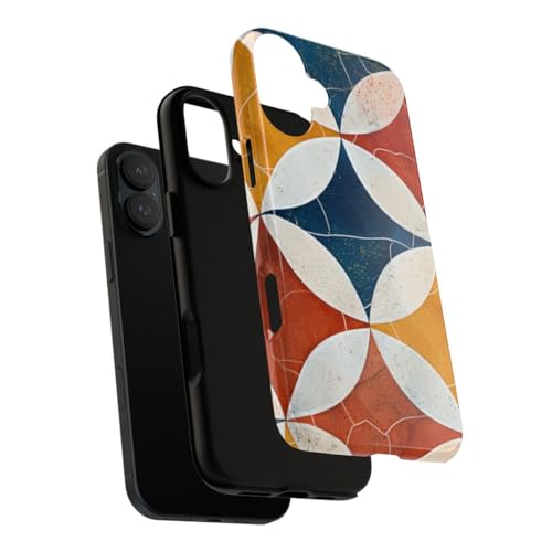 Coque brillante motif géométrique rétro bleu pour iPhone 16 Plus premium