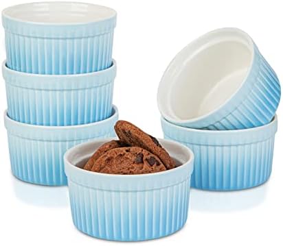 120ml Porcelain Ramekins, Candiicap Souffle Dishes Bowls for Baking, Pudding, Creme Brulee, Custard Cups, Serving Dip, Oven, Microwave and Dishwasher Safe (120ml,Navy Blue)