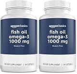 Amazon Basics - Omega 3 Fish Oil, 1000 mg, 90 Softgels (1 per Serving), Gluten Free (Pack of 2)
