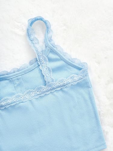 Milumia Girl's 2 Pack Cute Lace Trim Ribbed Camisoles Button Front Cami Crop Tops4