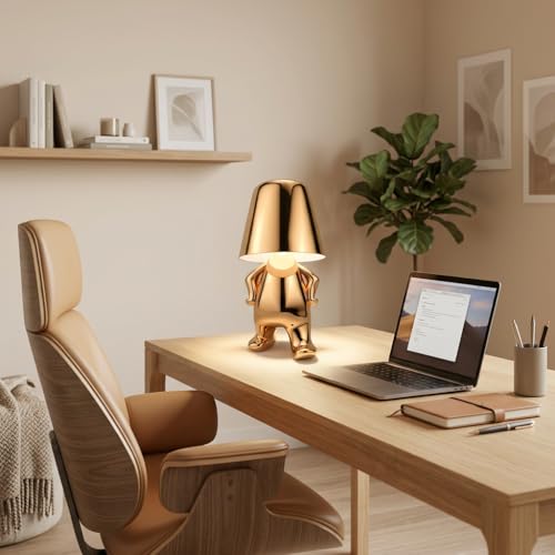 Image of Table Lamp 3-Color CCT (Warm + Natural + Cold White) Gold Metal Figurine LED Touch Dimmer USB-C Rechargeable Lamp for Living Room Bedroom