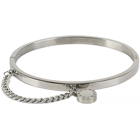 styleBREAKER Armreif aus Edelstahl mit Kette und rundem Anhänger mit Schmuckstein, Clipverschluss, Schmuck, Damen 05040083, Farbe:Silber Cover