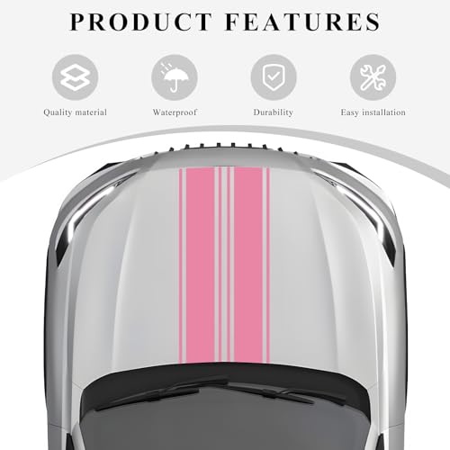 Image of 2 PCS Car Hood Sticker, 70.9 inch x 7.3 inch Waterproof Racing Stripes Auto Body Side Decals, Sports Style Hood Sticker Exterior Decoration for Most Vehicles, Car Accessories (Pink)