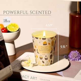 HomeLights Bougies parfumées pour femmes et hommes, Bougie d'aromathérapie à mèche unique de 6.7oz, Idéale pour une décoration et des cadeaux au style rustique et moderne, Gâteau fouetté à la vanille