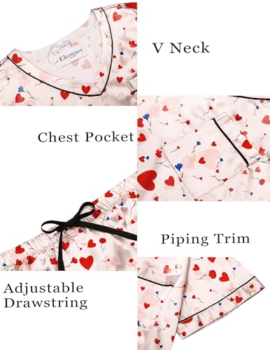 Image of Ekouaer Silk Pajama for Women Short Sleeve Satin Pj Set Two Piece Soft Sleepwear Loungewear S-XXL