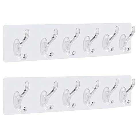 Multifunctional Transparent 6 Hooks Sticky Wall Hooks, self-Adhesive Door Hooks Reusable Seamless Hooks, Bathroom Hooks, Wardrobe hooks-2PCS Cover