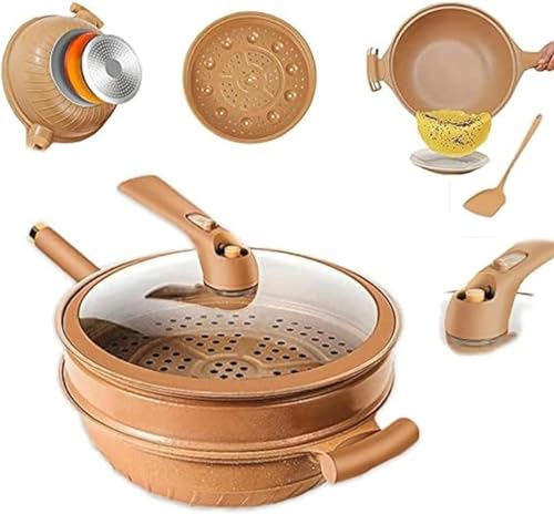 Yjkedfh Poêle Antiadhésive En Argile, 2 En 1Poêle Wok Electrique Avec Couvercle Pot De Micro-mijotage Multifonction En Argile De Poterie, Pour Induction, Cuisson À La Vapeur