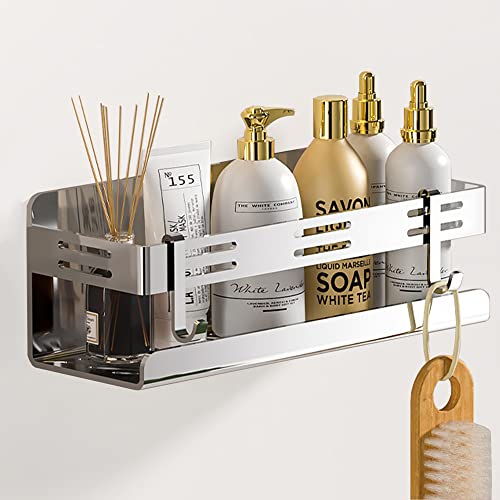 Melairy Stainless Steel Bathroom Shelves Shower Shelf, No Drilling Shower Caddy with 2 Hooks for Bathroom and Kitchen