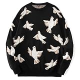 Yimoon Men Oversized Sweater Graphic Cable Knit Jumper Cute Unisex Crewneck Pullover (Large, Pigeon)