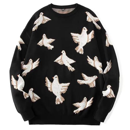 Yimoon Men Oversized Sweater Graphic Cable Knit Jumper Cute Unisex Crewneck Pullover (Large, Pigeon)
