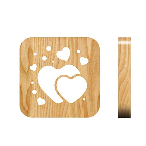 Veilleuse en bois de style scandinave USB - Lumières en forme de coeur sculptées dans le bois 3D, Lampe de chevet pour chambre à coucher pour enfants avec lumière blanche et chaleureuse, Idéal cadeau